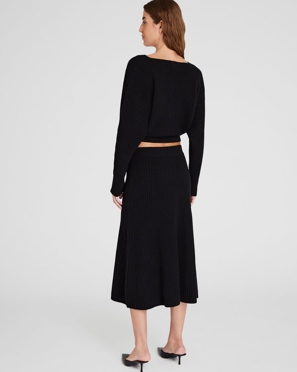 Club Monaco Rib Knit Flounce Skirt Black