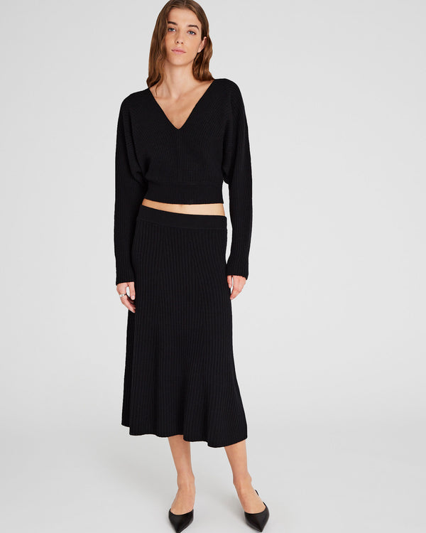 Club Monaco Rib Knit Flounce Skirt Black