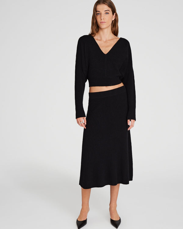 club monaco Rib Knit Flounce Skirt Black
