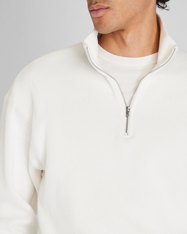 Club Monaco Rib Knit Quarter-Zip Off White