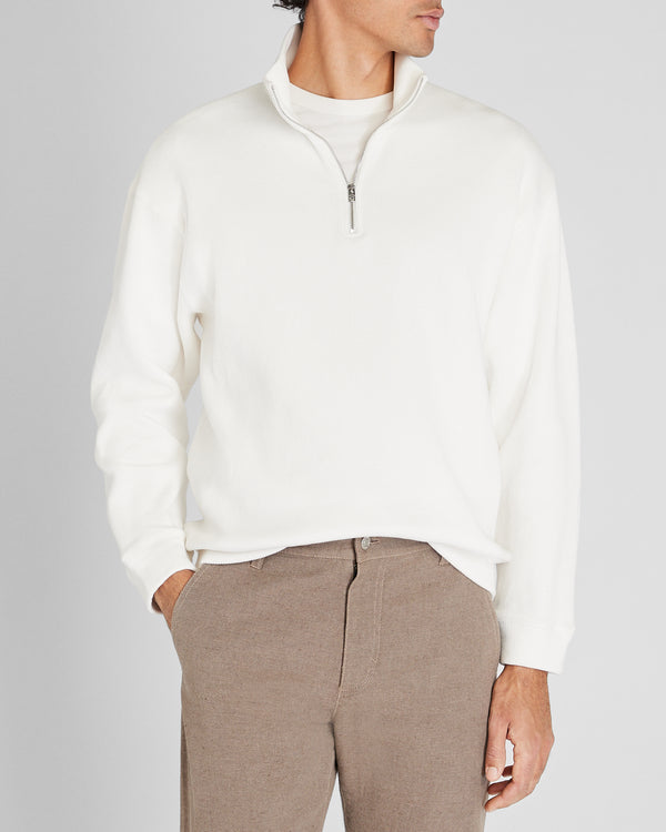 club monaco Rib Knit Quarter-Zip Off White