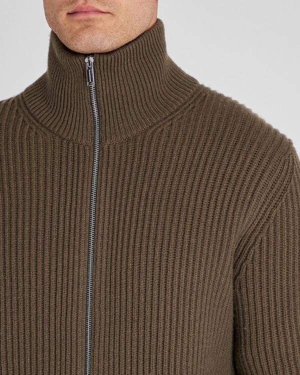 Club Monaco Rib-Stitch Full-Zip Sweater Olive