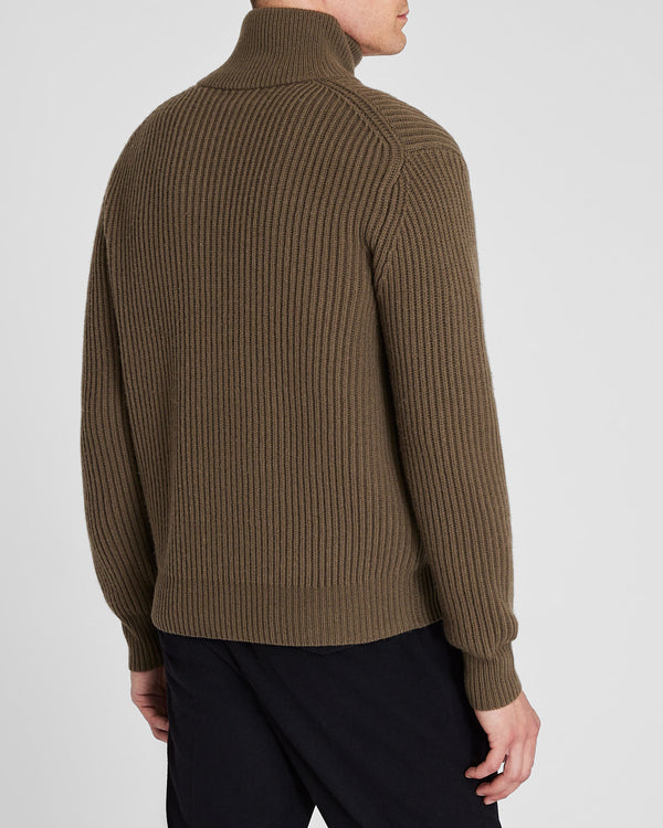 Club Monaco Rib-Stitch Full-Zip Sweater Olive