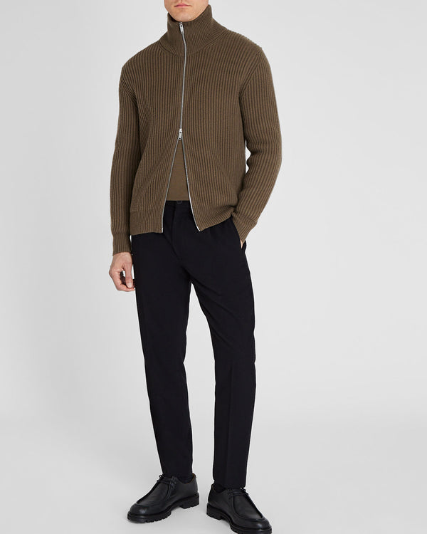 Club Monaco Rib-Stitch Full-Zip Sweater Olive