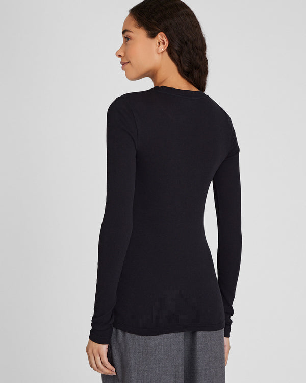 Club Monaco Ribbed Cotton Long-Sleeve Tee Black