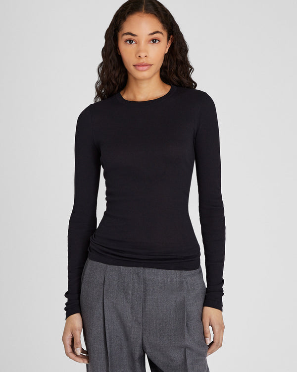 club monaco Ribbed Cotton Long-Sleeve Tee Black