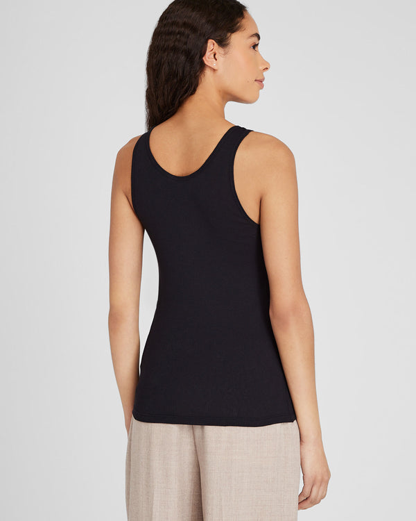 Club Monaco Ribbed Cotton Scoop Tank Black