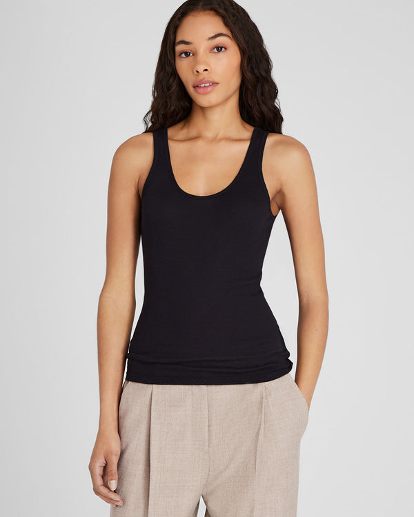 club monaco Ribbed Cotton Scoop Tank Black