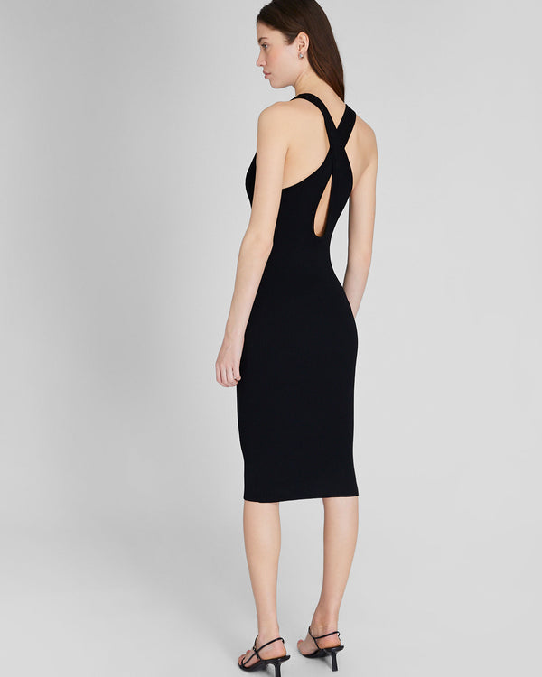 Club Monaco Ribbed Cross Back Dress Black