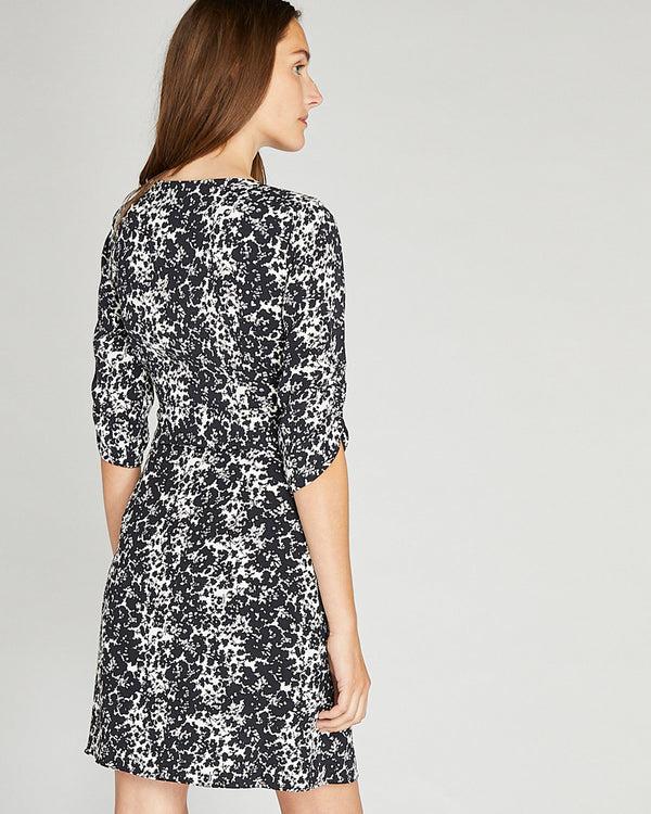 Club Monaco Ruched Sleeve Wrap Dress Black Mix