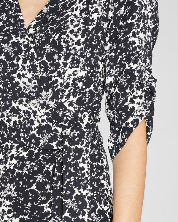 Club Monaco Ruched Sleeve Wrap Dress Black Mix