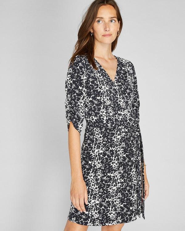 club monaco Ruched Sleeve Wrap Dress Black Mix