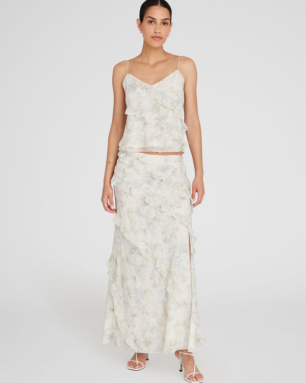 Club Monaco Ruffle Detail Maxi Skirt Cream Base