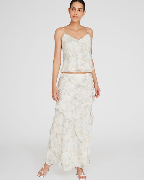 club monaco Ruffle Detail Maxi Skirt Cream Base