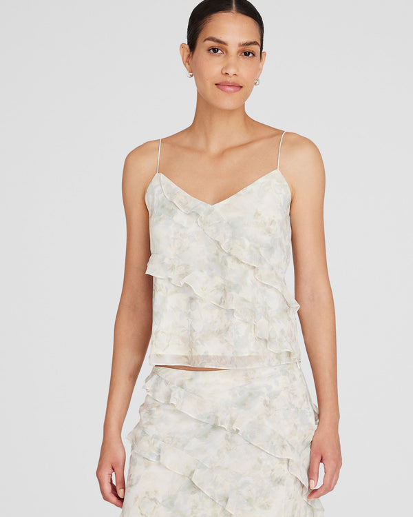 club monaco Ruffle Front Cami Cream Base