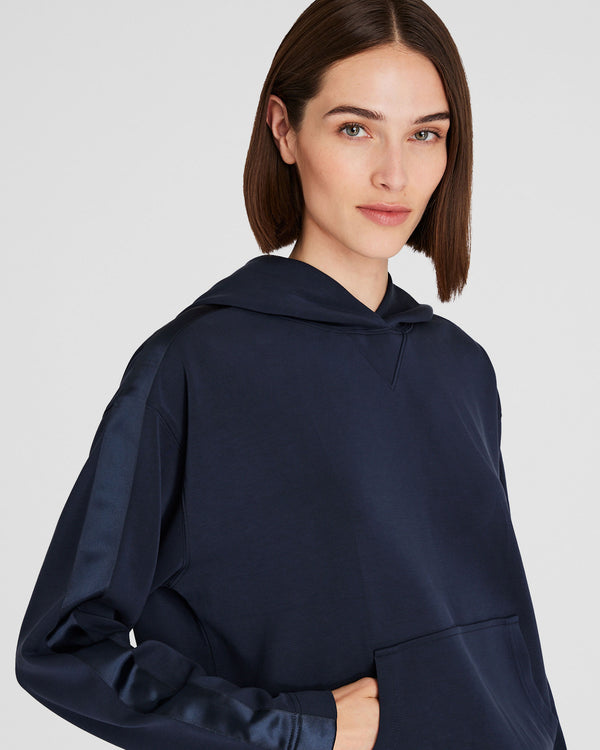 Club Monaco Satin Stripe Hoodie Navy