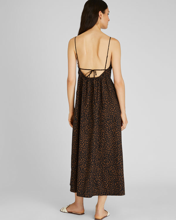 Club Monaco Scoop Back Shirred Dress Brown Print