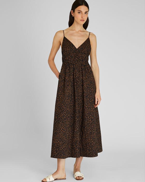 club monaco Scoop Back Shirred Dress Brown Print