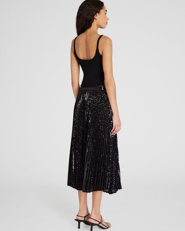 Club Monaco Sequin Pleated Midi Skirt Black