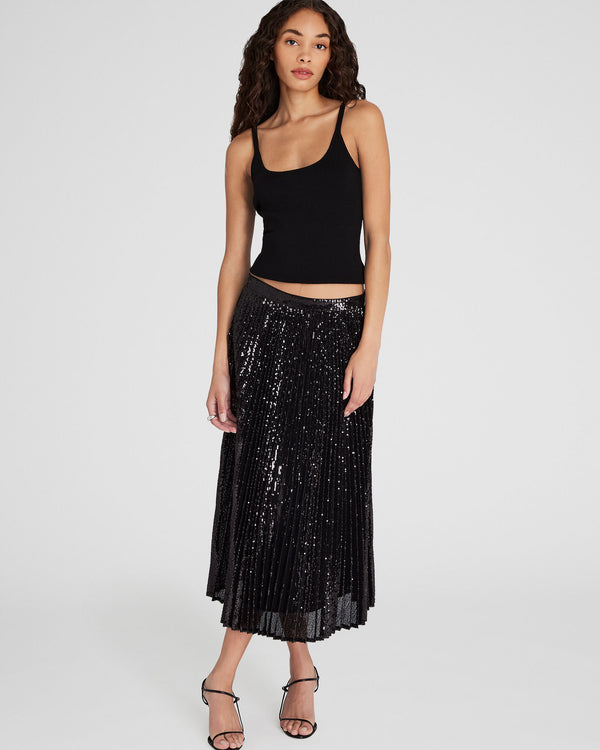 Club Monaco Sequin Pleated Midi Skirt Black