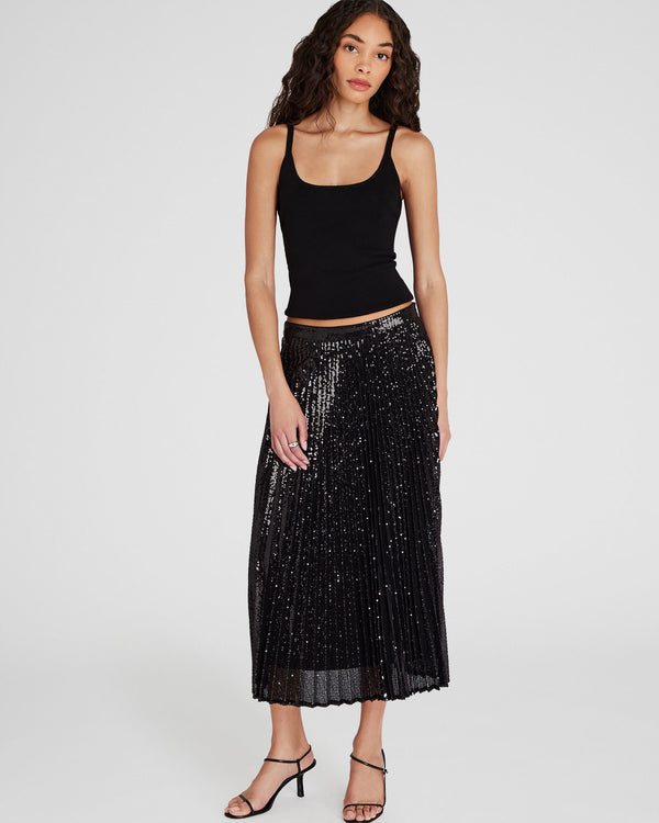 club monaco Sequin Pleated Midi Skirt Black