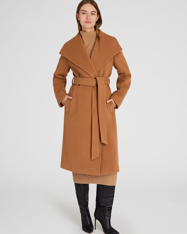 club monaco Shawl Collar Wrap Coat Camel