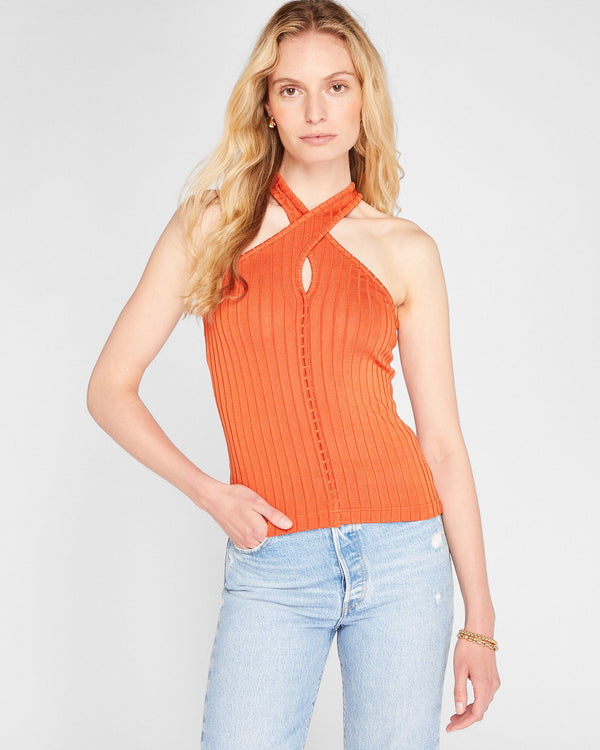 club monaco Shiny Wide Rib Halter Top Sun Rise