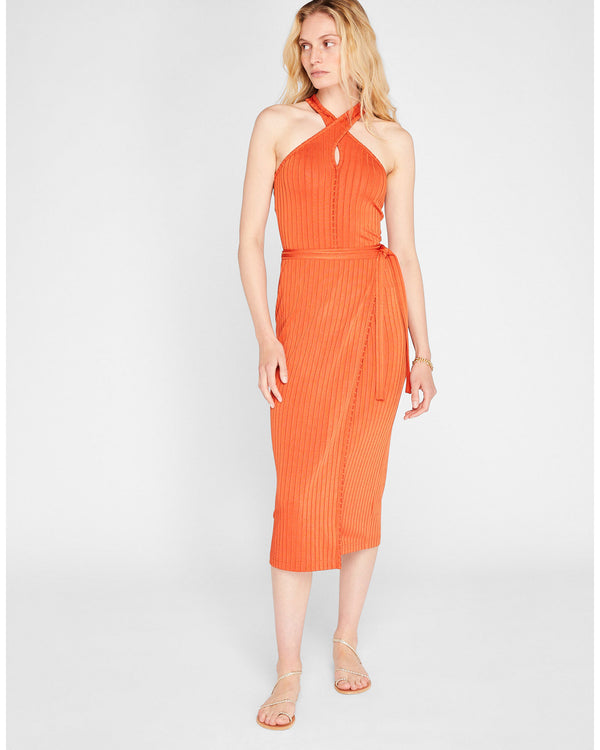 club monaco Shiny Wide Rib Wrap Skirt Sun Rise