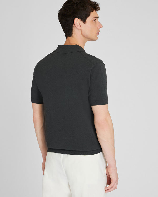 Club Monaco Short Sleeve Bouclé Polo Dark Charcoal