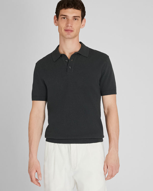 club monaco Short Sleeve Bouclé Polo Dark Charcoal