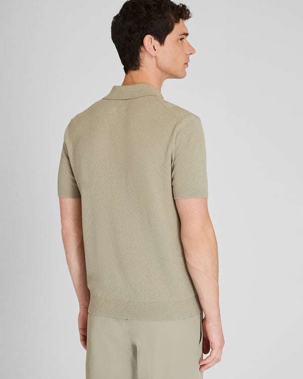 Club Monaco Short Sleeve Bouclé Polo Khaki