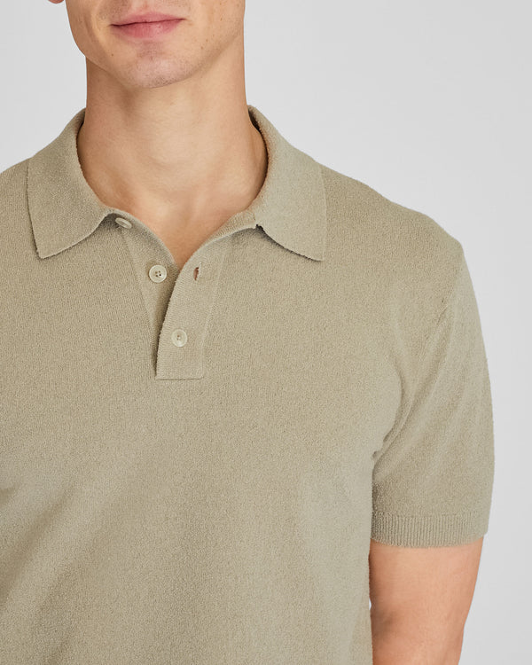 Club Monaco Short Sleeve Bouclé Polo Khaki