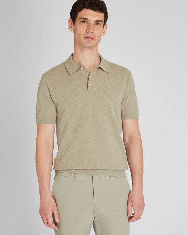 club monaco Short Sleeve Bouclé Polo Khaki
