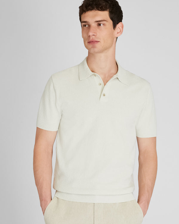 club monaco Short Sleeve Bouclé Polo Off White