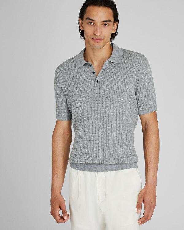 club monaco Short-Sleeve Cable Polo Heather Grey