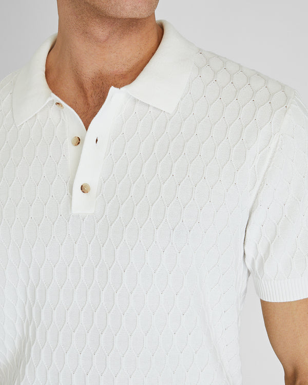Club Monaco Short-Sleeve Diamond Polo Off White