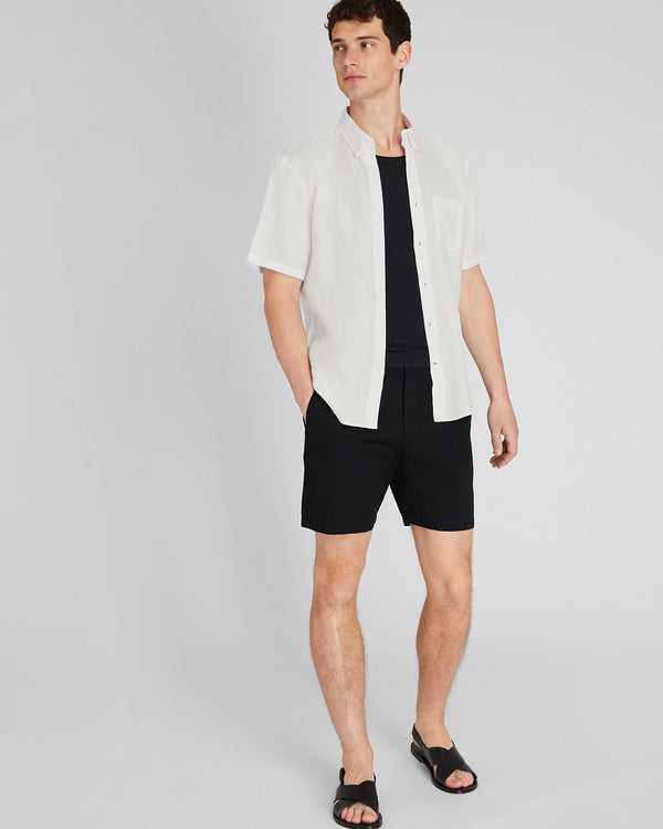 Club Monaco Short Sleeve Slim Linen Shirt White
