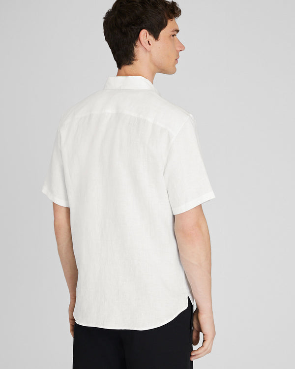Club Monaco Short Sleeve Slim Linen Shirt White