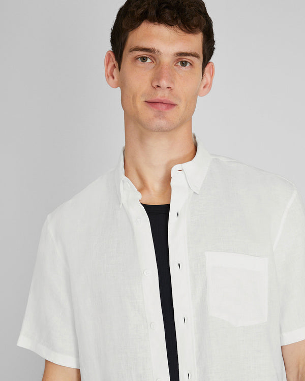 Club Monaco Short Sleeve Slim Linen Shirt White