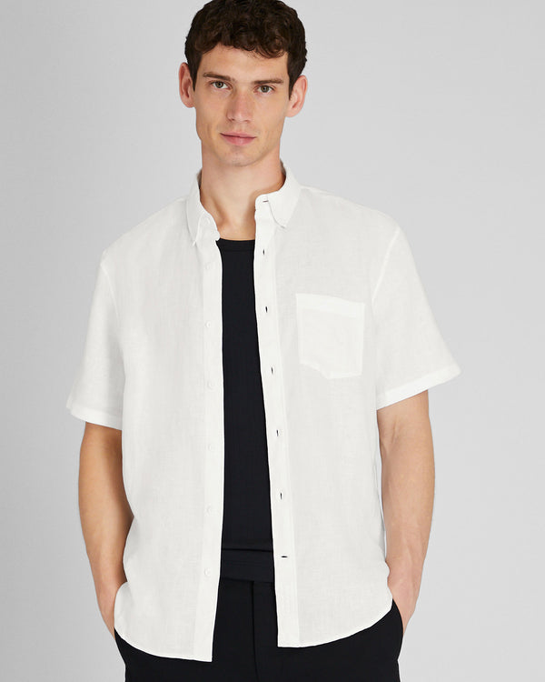 club monaco Short Sleeve Slim Linen Shirt White