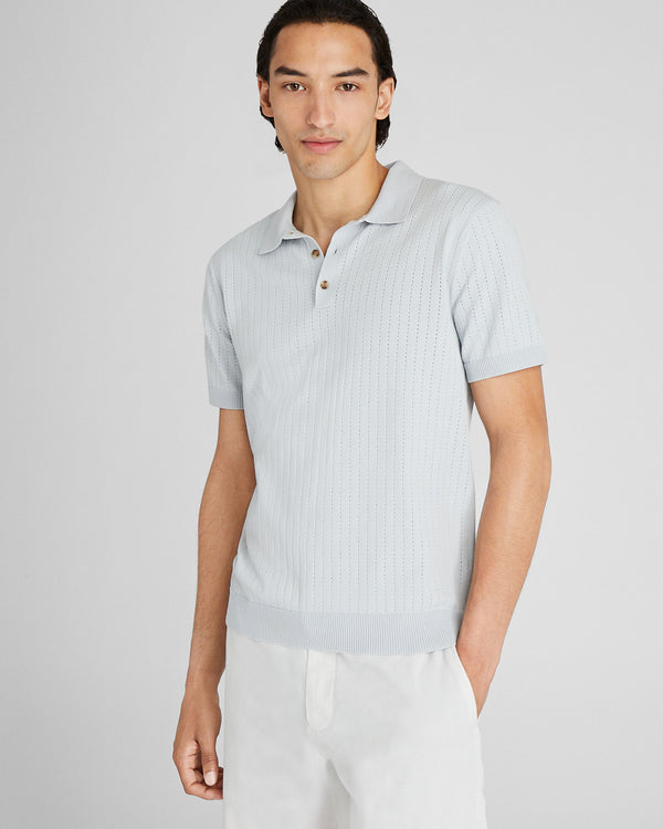 club monaco Short-Sleeve Stitch Polo Light Grey
