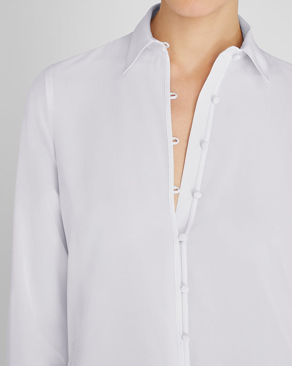 Club Monaco Silk Covered-Button Blouse Sky Light