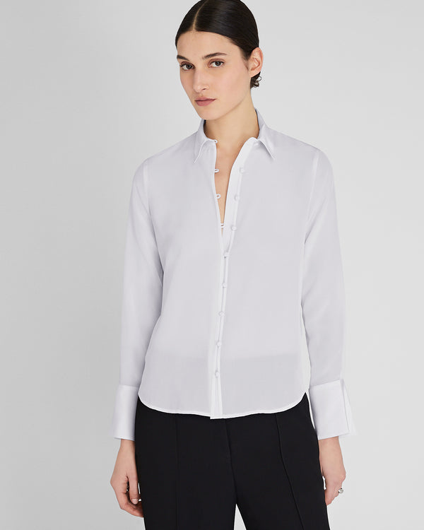 club monaco Silk Covered-Button Blouse Sky Light