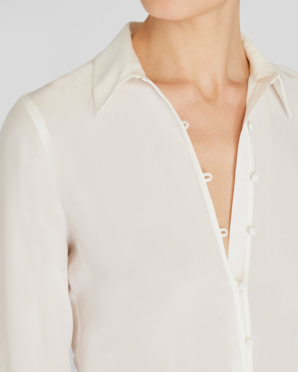 Club Monaco Silk Covered-Button Blouse White
