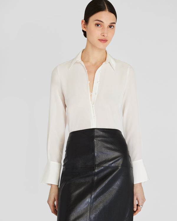 club monaco Silk Covered-Button Blouse White