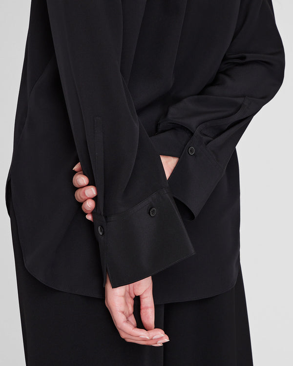 Club Monaco Silk Popover Shirt Black