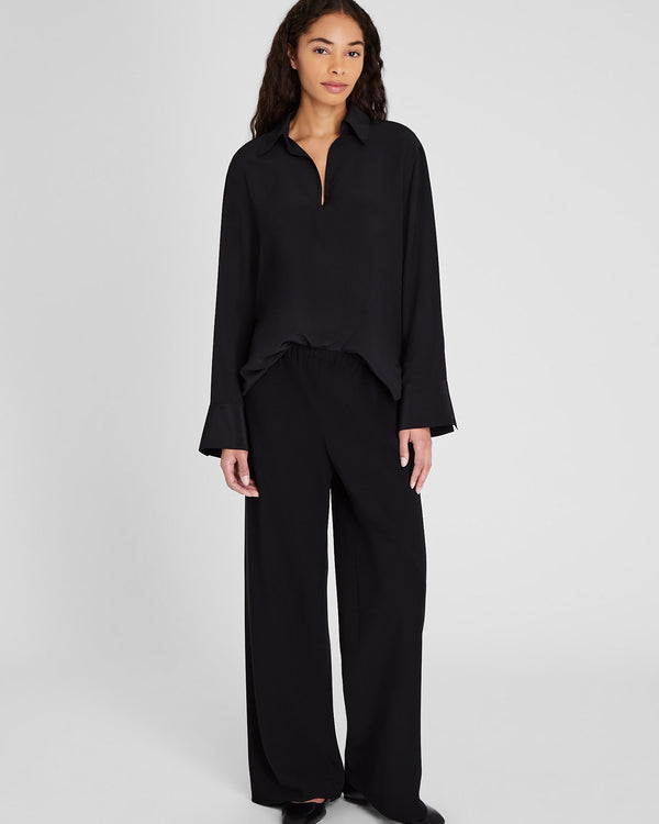 Club Monaco Silk Popover Shirt Black
