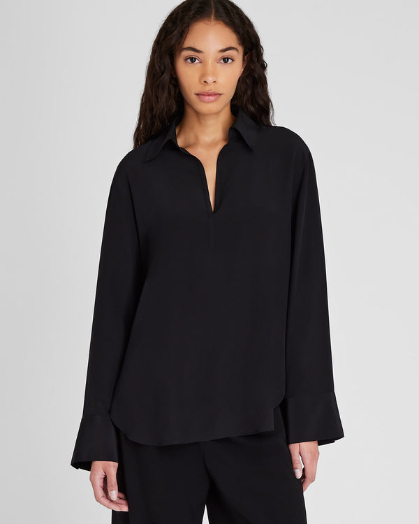 club monaco Silk Popover Shirt Black