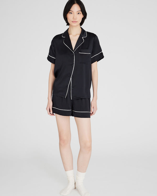 club monaco Silk Short-Sleeve Pajama Set Black