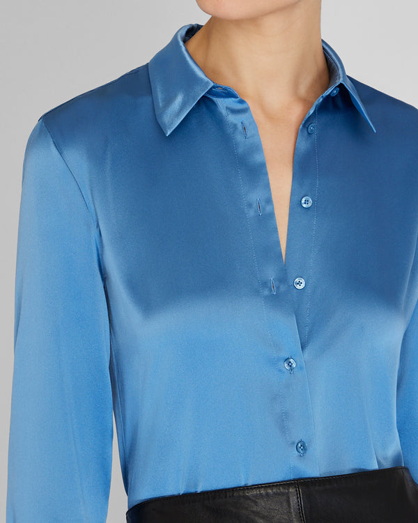 Club Monaco Slim Fit Silk Charmeuse Shirt Azul